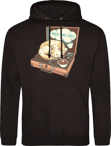 Music and Chill Cat - Music, cat, cats, relax, chill, cute, coffee, classic, retro - Standard Hoodie