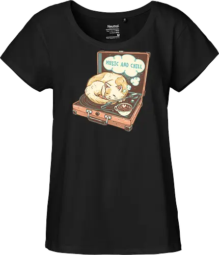 Music and Chill Cat - Music, cat, cats, relax, chill, cute, coffee, classic, retro - Fairtrade Girl Shirt