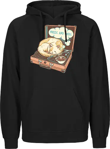 Music and Chill Cat - Music, cat, cats, relax, chill, cute, coffee, classic, retro - Fairtrade Hoodie