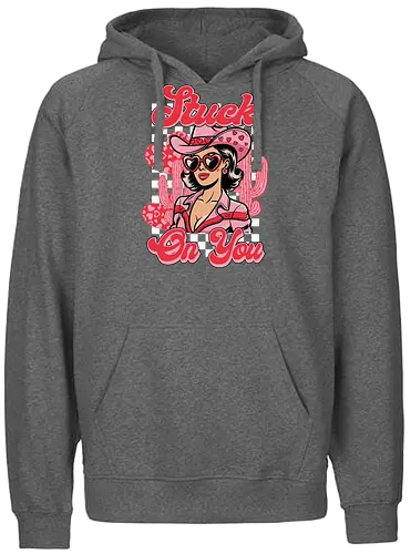 Stuck On You - retro, cowgirl, heart-shaped glasses, cactus, checkerboard, pink, fashion, western, cartoon style - Fairtrade Hoodie