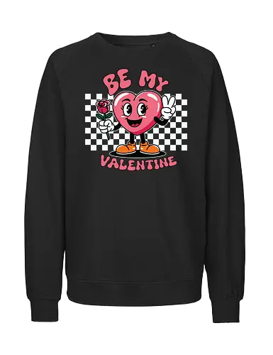 Be My Valentine - heart, cartoon, valentine, rose, love, checkered, peace sign, maroon, playful, bold - Fairtrade Sweatshirt
