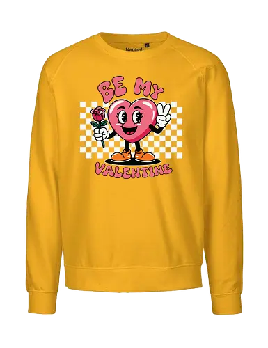 Be My Valentine - heart, cartoon, valentine, rose, love, checkered, peace sign, maroon, playful, bold - Fairtrade Sweatshirt