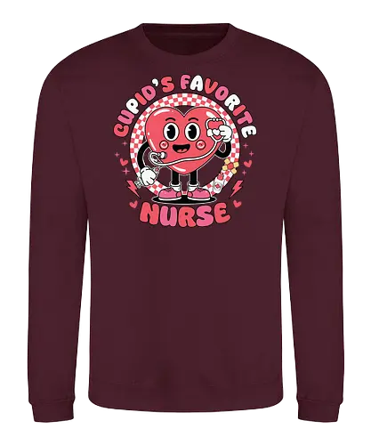 Cupid's Favorite Nurse - cartoon, heart, nurse, stethoscope, checkered, red, playful, cute, design, character - Sweatshirt