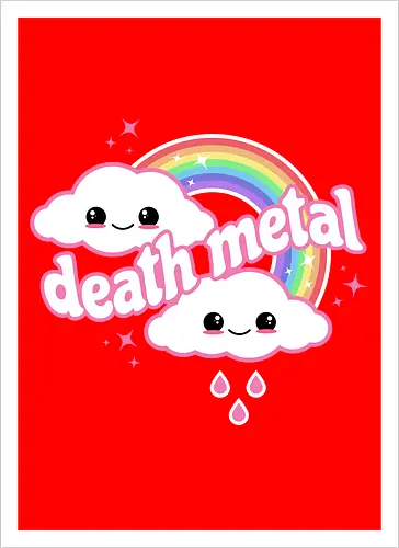 Death Metal Rainbow - death metal, rainbow, clouds, kawaii, death metal rainbow, cute, rain, funny - Kunstdruck