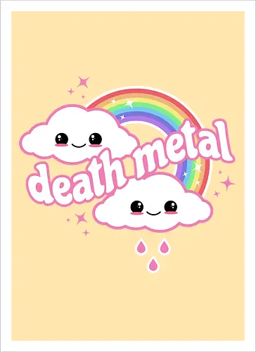 Death Metal Rainbow - death metal, rainbow, clouds, kawaii, death metal rainbow, cute, rain, funny - Kunstdruck