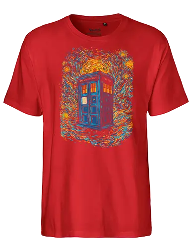 Starry blue box-remix - Doctor, Van Gogh, painting, whovian, tardis, scifi, tv show, who, pop culture, cult tv - Fairtrade T-Shirt