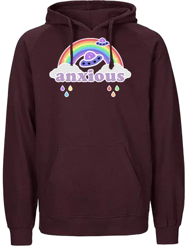 Anxious  - anxious, rainbow, ufo, cute, kawaii, rain, funny, anxiety, mental health, colorful, rainbow rain, anxiety rain, kawaii rainbow, kawaii ufo - Fairtrade Hoodie