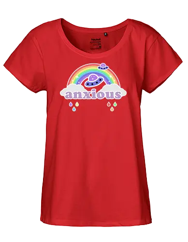 Anxious  - anxious, rainbow, ufo, cute, kawaii, rain, funny, anxiety, mental health, colorful, rainbow rain, anxiety rain, kawaii rainbow, kawaii ufo - Fairtrade Girl Shirt