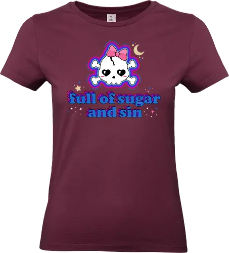 Full Of Sugar And Sin  - Full Of Sugar And Sin, creepy cute, skull, pastel goth, sugar, bow, moon, cute skull, kawaii skull, kawaii, spooky cute, quote, funny - Standard T-Shirt (Frauen)