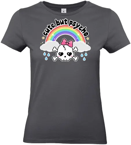 Cute But Psycho - cute but psycho, kawaii skull, rainbow, rain, kawaii rainbow, pastel goth, spooky cute, creepy cute, bow, girly skull - Standard T-Shirt (Frauen)
