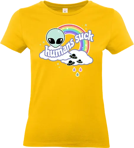 Humans Suck  - humans suck, alien, rainbow, ufo, space, funny, quote, kawaii, pastel goth, spooky cute, creepy cute, rain - Standard T-Shirt (Frauen)