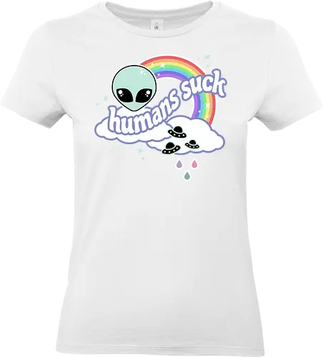 Humans Suck  - humans suck, alien, rainbow, ufo, space, funny, quote, kawaii, pastel goth, spooky cute, creepy cute, rain - Standard T-Shirt (Frauen)