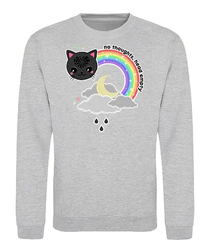 No Thoughts Head Empty  - no thoughts, head empty, kawaii, cat, pastel goth, creepy cute, rainbow, spiderweb, spooky cute, spooky, creepy cute, creepy - Sweatshirt