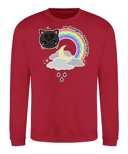 No Thoughts Head Empty  - no thoughts, head empty, kawaii, cat, pastel goth, creepy cute, rainbow, spiderweb, spooky cute, spooky, creepy cute, creepy - Sweatshirt