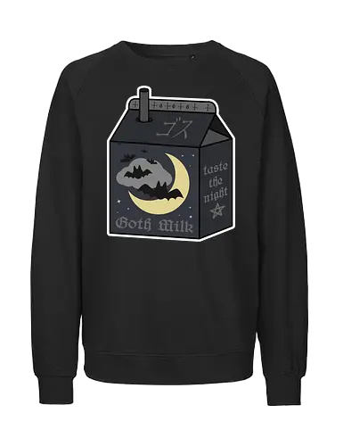 Goth Milk - goth milk, milk, milk carton, kawaii milk, kawaii, pastel goth, creepy cute, bats, moon, black, black milk, spooky, scary, creepy, creepy cute milk, gothic milk - Fairtrade Sweatshirt