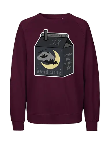 Goth Milk - goth milk, milk, milk carton, kawaii milk, kawaii, pastel goth, creepy cute, bats, moon, black, black milk, spooky, scary, creepy, creepy cute milk, gothic milk - Fairtrade Sweatshirt