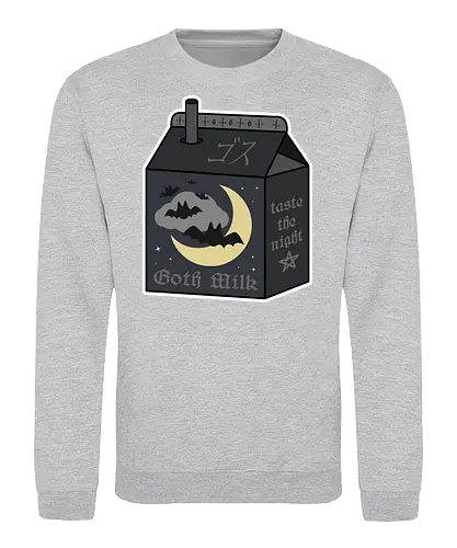 Goth Milk - goth milk, milk, milk carton, kawaii milk, kawaii, pastel goth, creepy cute, bats, moon, black, black milk, spooky, scary, creepy, creepy cute milk, gothic milk - Sweatshirt