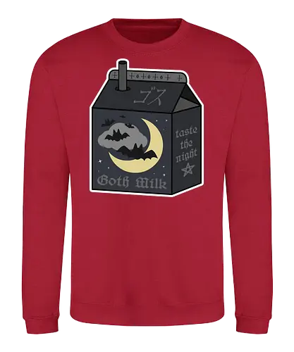 Goth Milk - goth milk, milk, milk carton, kawaii milk, kawaii, pastel goth, creepy cute, bats, moon, black, black milk, spooky, scary, creepy, creepy cute milk, gothic milk - Sweatshirt