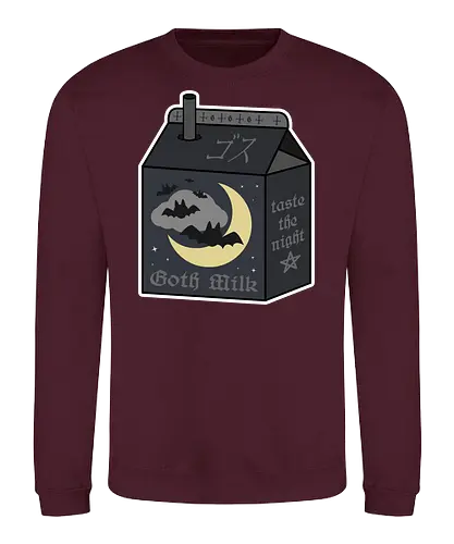 Goth Milk - goth milk, milk, milk carton, kawaii milk, kawaii, pastel goth, creepy cute, bats, moon, black, black milk, spooky, scary, creepy, creepy cute milk, gothic milk - Sweatshirt