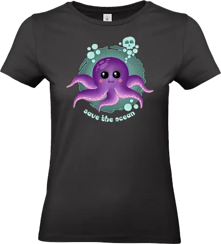 Save The Ocean  - Save The Ocean, octopus, kawaii, kawaii octopus, purple octopus, skull, cute, creepy cute, kawaii goth, pastel goth, ocean life, summer - Standard T-Shirt (Frauen)