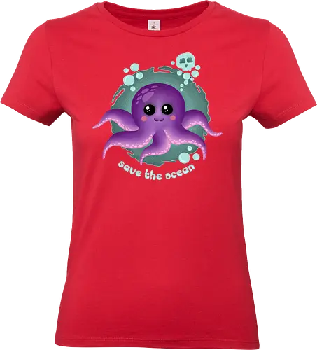 Save The Ocean  - Save The Ocean, octopus, kawaii, kawaii octopus, purple octopus, skull, cute, creepy cute, kawaii goth, pastel goth, ocean life, summer - Standard T-Shirt (Frauen)