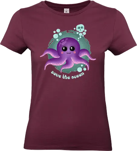 Save The Ocean  - Save The Ocean, octopus, kawaii, kawaii octopus, purple octopus, skull, cute, creepy cute, kawaii goth, pastel goth, ocean life, summer - Standard T-Shirt (Frauen)