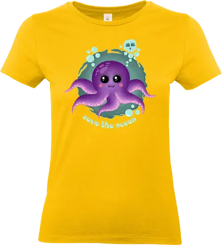 Save The Ocean  - Save The Ocean, octopus, kawaii, kawaii octopus, purple octopus, skull, cute, creepy cute, kawaii goth, pastel goth, ocean life, summer - Standard T-Shirt (Frauen)