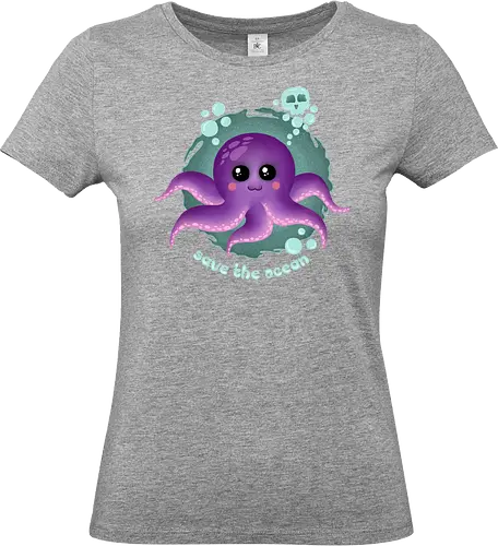 Save The Ocean  - Save The Ocean, octopus, kawaii, kawaii octopus, purple octopus, skull, cute, creepy cute, kawaii goth, pastel goth, ocean life, summer - Standard T-Shirt (Frauen)