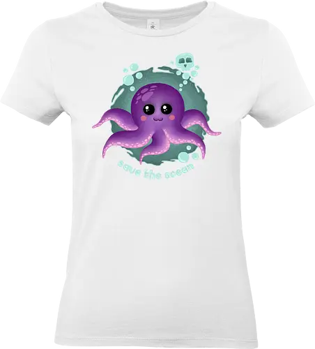 Save The Ocean  - Save The Ocean, octopus, kawaii, kawaii octopus, purple octopus, skull, cute, creepy cute, kawaii goth, pastel goth, ocean life, summer - Standard T-Shirt (Frauen)
