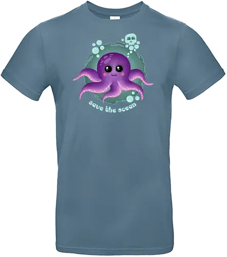 Save The Ocean  - Save The Ocean, octopus, kawaii, kawaii octopus, purple octopus, skull, cute, creepy cute, kawaii goth, pastel goth, ocean life, summer - Standard T-Shirt