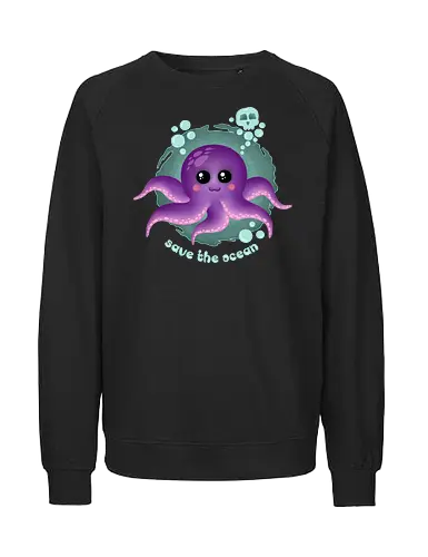 Save The Ocean  - Save The Ocean, octopus, kawaii, kawaii octopus, purple octopus, skull, cute, creepy cute, kawaii goth, pastel goth, ocean life, summer - Fairtrade Sweatshirt