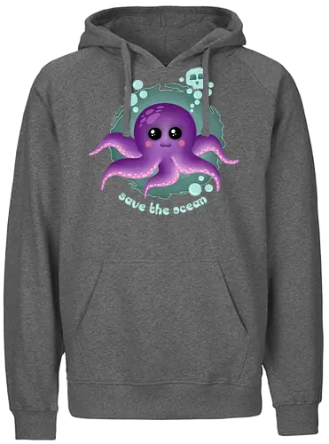 Save The Ocean  - Save The Ocean, octopus, kawaii, kawaii octopus, purple octopus, skull, cute, creepy cute, kawaii goth, pastel goth, ocean life, summer - Fairtrade Hoodie
