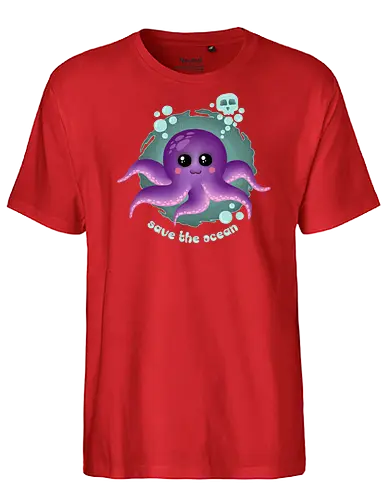 Save The Ocean  - Save The Ocean, octopus, kawaii, kawaii octopus, purple octopus, skull, cute, creepy cute, kawaii goth, pastel goth, ocean life, summer - Fairtrade T-Shirt