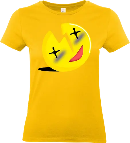 Mood (Stimmung) - kaputt, Lächeln, X-Augen, grinsen, humorvoll, verrückt, Kopf, lustige Darstellung, niedlich, albern, Gesicht, zerschlagen, Scherzkopf, Lächelgesicht, entspannt, cool, lustig, Emoji, Design, humorig, Sarkasmus, sarkastisch, Geek, schwarzer Humor, verrückt, wütend, irre - Standard T-Shirt (Frauen)
