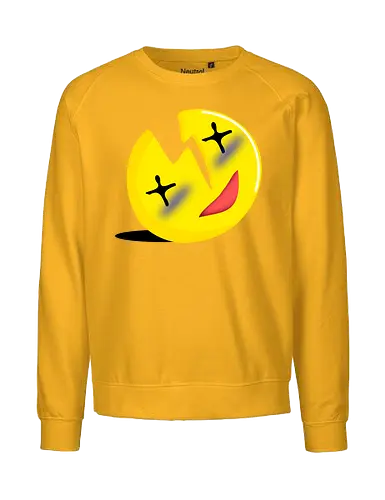 Mood (Stimmung) - kaputt, Lächeln, X-Augen, grinsen, humorvoll, verrückt, Kopf, lustige Darstellung, niedlich, albern, Gesicht, zerschlagen, Scherzkopf, Lächelgesicht, entspannt, cool, lustig, Emoji, Design, humorig, Sarkasmus, sarkastisch, Geek, schwarzer Humor, verrückt, wütend, irre - Fairtrade Sweatshirt