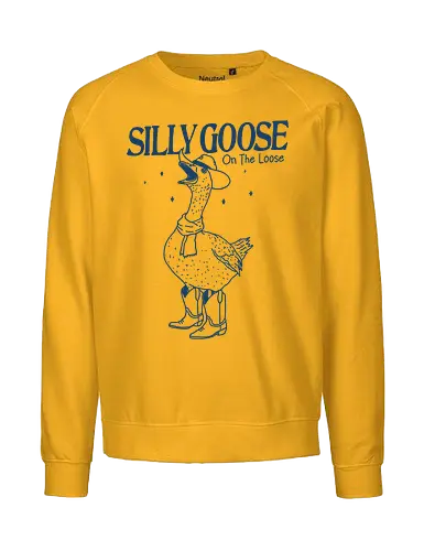 Silly Goose On The Loose - silly goose, on the loose, goose, duck, bird, minimalist, meme, humor, funny, western, cowboy - Fairtrade Sweatshirt