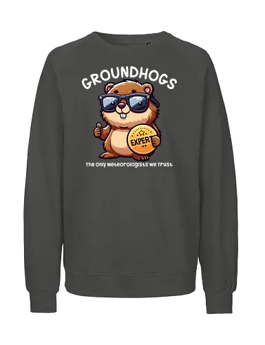 Expert GROUNDHOGS. The only meteorologists we trust. - groundhog, sunglasses, expert, meteorologist, cartoon, badge, humorous, trust, witty, animal - Fairtrade Sweatshirt