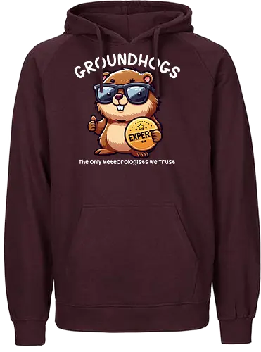 Expert GROUNDHOGS. The only meteorologists we trust. - groundhog, sunglasses, expert, meteorologist, cartoon, badge, humorous, trust, witty, animal - Fairtrade Hoodie
