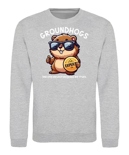 Expert GROUNDHOGS. The only meteorologists we trust. - groundhog, sunglasses, expert, meteorologist, cartoon, badge, humorous, trust, witty, animal - Sweatshirt