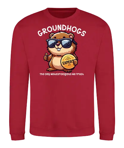 Expert GROUNDHOGS. The only meteorologists we trust. - groundhog, sunglasses, expert, meteorologist, cartoon, badge, humorous, trust, witty, animal - Sweatshirt