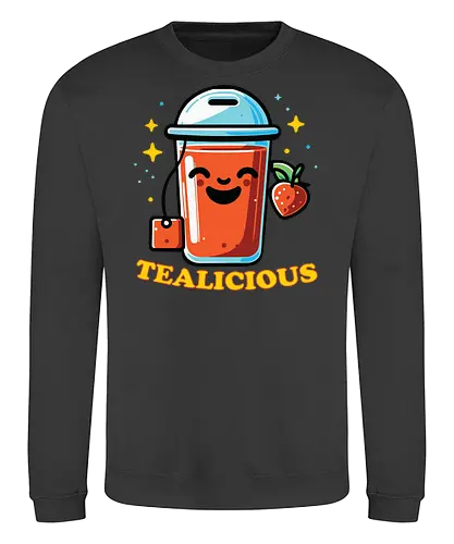 TEALICIOUS - tea, smiling, cup, strawberry, stars, cheerful, drink, fun, beverage, playful - Sweatshirt