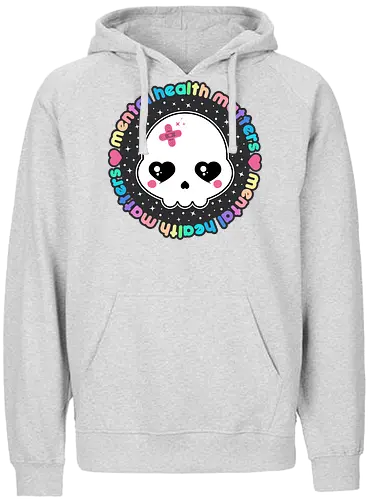 Mental Health Matters Skull - mental health matters, mental health, skull, creepy cute, pastel goth, kawaii goth, kawaii skull, cute skull, pastel goth skull, skull, quote, saying - Fairtrade Hoodie