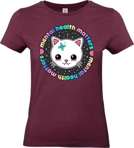 Mental Health Matters Cat - mental health matters, mental health, kawaii cat, health, cat, kawaii, pastel goth, kawaii goth, colorful, quote, saying, cute cat, pastel goth cat - Standard T-Shirt (Frauen)