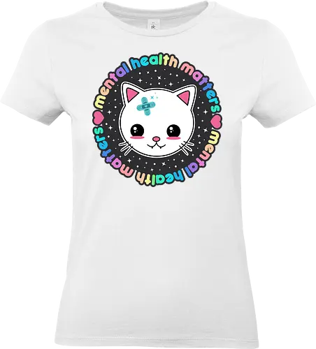 Mental Health Matters Cat - mental health matters, mental health, kawaii cat, health, cat, kawaii, pastel goth, kawaii goth, colorful, quote, saying, cute cat, pastel goth cat - Standard T-Shirt (Frauen)