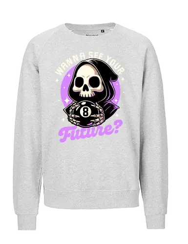 Skull Luck Ball - magic, 8 ball, billiard, magic, magical, skull, skeleton, sarcasm, irony, death, reaper, Grim Reaper, soul, soul reaper, video game, toy, retro, vintage, kids' toys, fortune-telling, advice - Fairtrade Sweatshirt