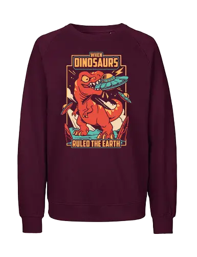 Jurassic Contact - dinosaur, t rex, ufo, aliens, dinos, nostalgia, prehistoric, sci fi, science fiction, tyrannosaurus, vintage, funny, extraterrestrial, monster, angry - Fairtrade Sweatshirt