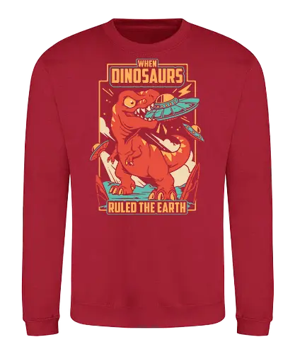 Jurassic Contact - dinosaur, t rex, ufo, aliens, dinos, nostalgia, prehistoric, sci fi, science fiction, tyrannosaurus, vintage, funny, extraterrestrial, monster, angry - Sweatshirt