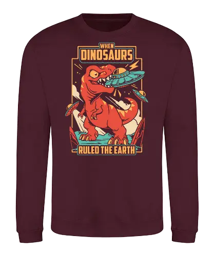 Jurassic Contact - dinosaur, t rex, ufo, aliens, dinos, nostalgia, prehistoric, sci fi, science fiction, tyrannosaurus, vintage, funny, extraterrestrial, monster, angry - Sweatshirt