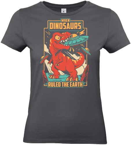 Jurassic Contact - dinosaur, t rex, ufo, aliens, dinos, nostalgia, prehistoric, sci fi, science fiction, tyrannosaurus, vintage, funny, extraterrestrial, monster, angry - Standard T-Shirt (Frauen)