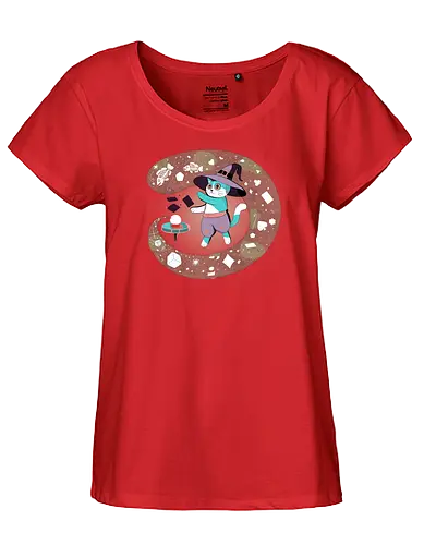 The Fortune Teller Cat - cat, magic, witchy, crystal ball, fortune teller, mystical, witch cat, tarot, spooky, occult, feline magic, cartoon cat, cute witch, esoteric, kawaii cat - Fairtrade Girl Shirt